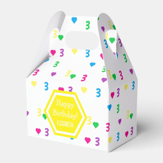 Rainbow Hearts 3rd Birthday Favor Box (Front Side)