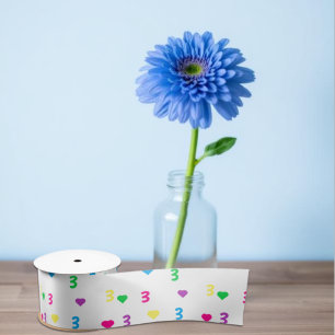 Rainbow Hearts 3rd Birthday Satin Ribbon