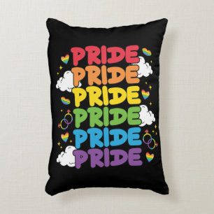 Rainbow, Hearts and Clouds - Repeated Pride Accent Pillow