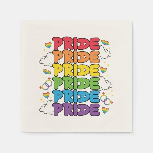Rainbow, Hearts and Clouds - Repeated Pride Napkin (Front)