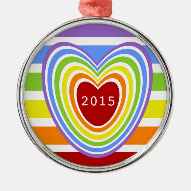 Rainbow Hearts and Stripes Metal Ornament (Front)