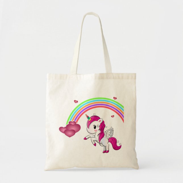 Rainbow Hearts and Unicorn Tote Bag (Front)