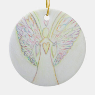 Rainbow Hearts Angel Art Holiday Ornament