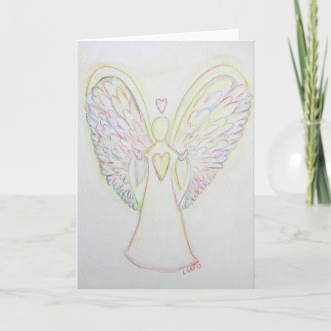 Rainbow Hearts Angel Art Note or Greeting Cards (Front)