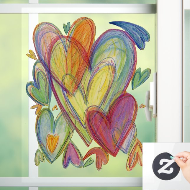 Rainbow Hearts Art Decoration Window Cling (Home)