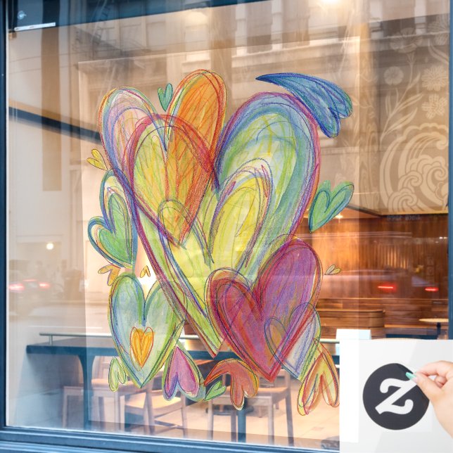 Rainbow Hearts Art Decoration Window Cling (Cafe Window)