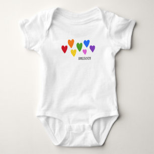 Rainbow Hearts Baby NAME Love Artisan Colourful Fu Bodysuit