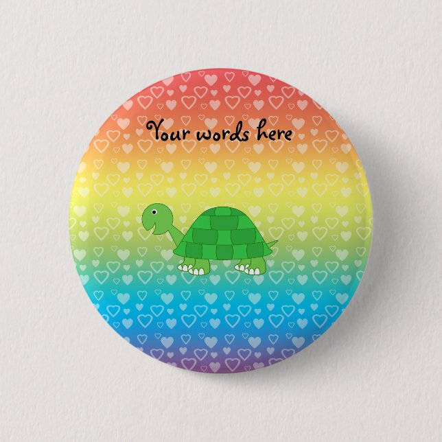Rainbow hearts baby turtle 2 inch round button (Front)