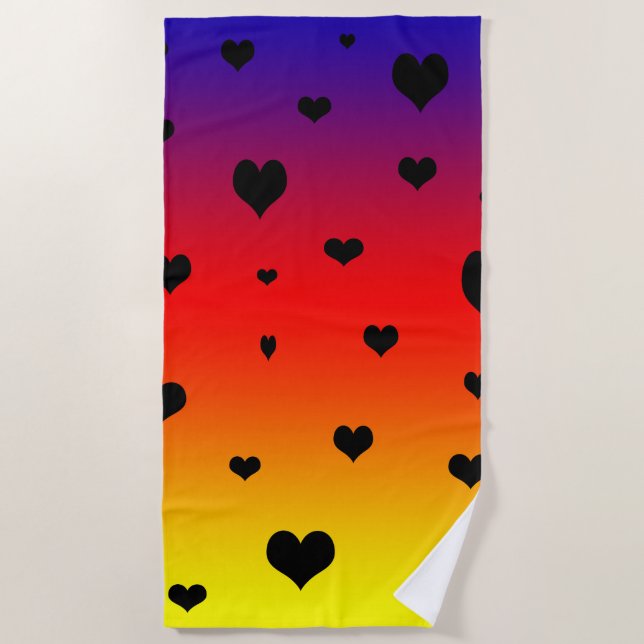 Rainbow Hearts,  Beach Towel (Front)
