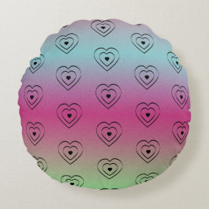 Rainbow Hearts Black Pride Heart Round Pillow