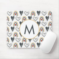 Rainbow Hearts Boho Pattern Monogram Initial