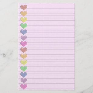 Rainbow Hearts Border optional lines stationery