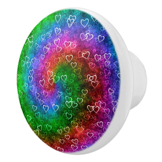 Rainbow Hearts Ceramic Knob (Right)