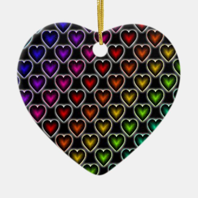 Rainbow Hearts Ceramic Ornament (Front)