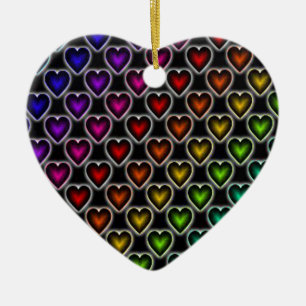 Rainbow Hearts Ceramic Ornament