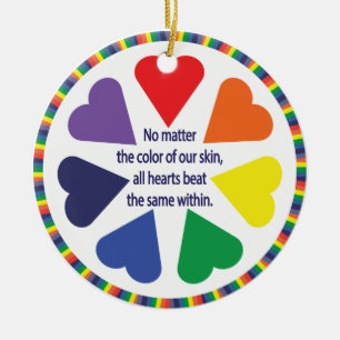 Rainbow Hearts Ceramic Ornament