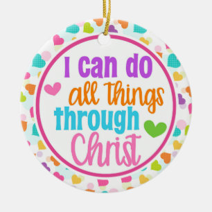 Rainbow Hearts Christian I Can Do All Things Chris Ceramic Ornament