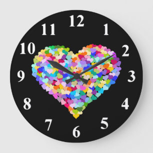 Rainbow Hearts Confetti Large Clock