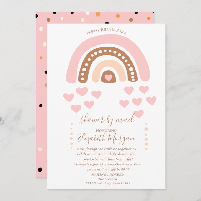 Rainbow,Hearts,Dots,Virtual Baby Shower By Mail Invitation (Front/Back)
