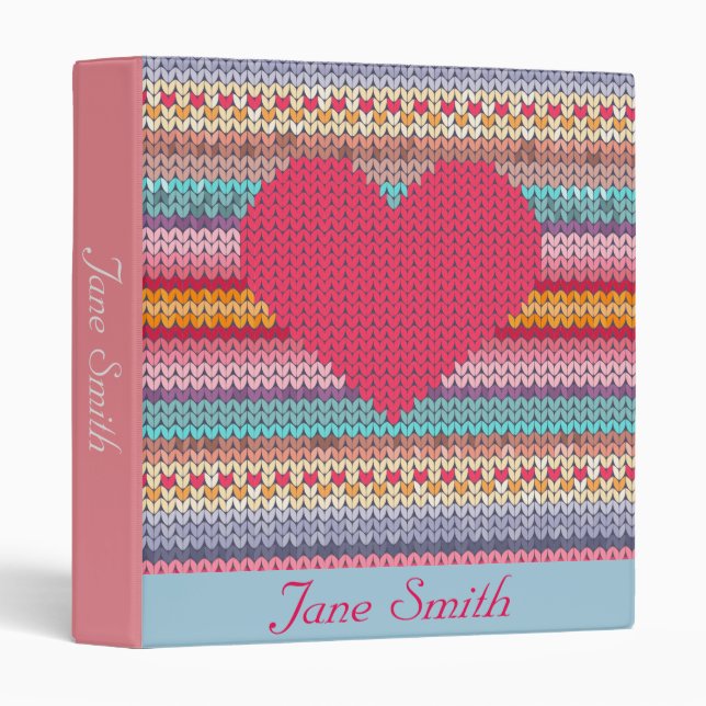 Rainbow hearts faux knit retro girls student binder (Front/Spine)