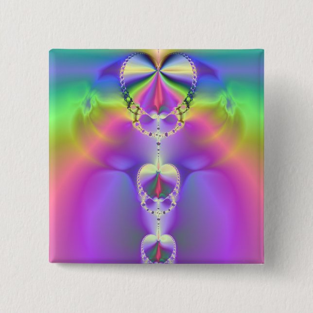 Rainbow Hearts Fractal 2 Inch Square Button (Front)