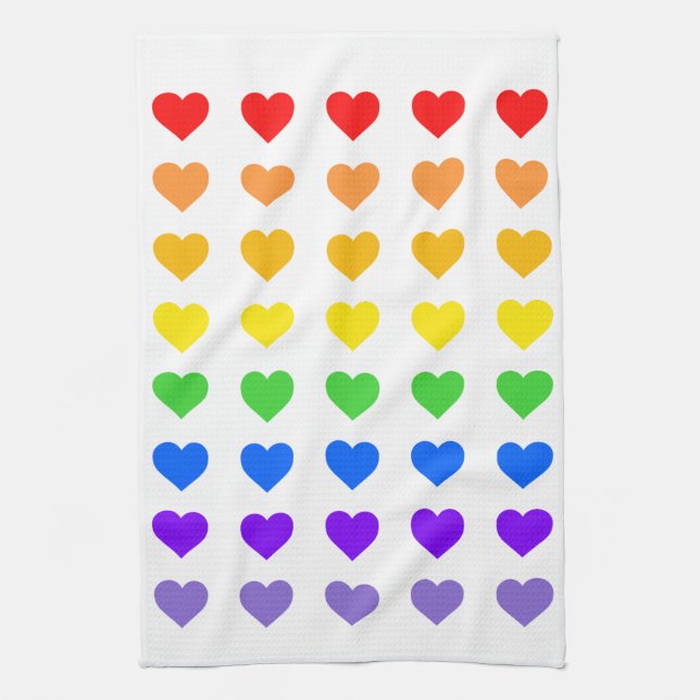 Rainbow Hearts Gay Pride Kitchen Towel (Vertical)