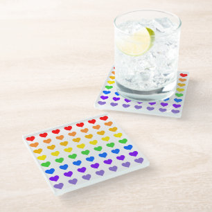 Rainbow Hearts Glass Coaster