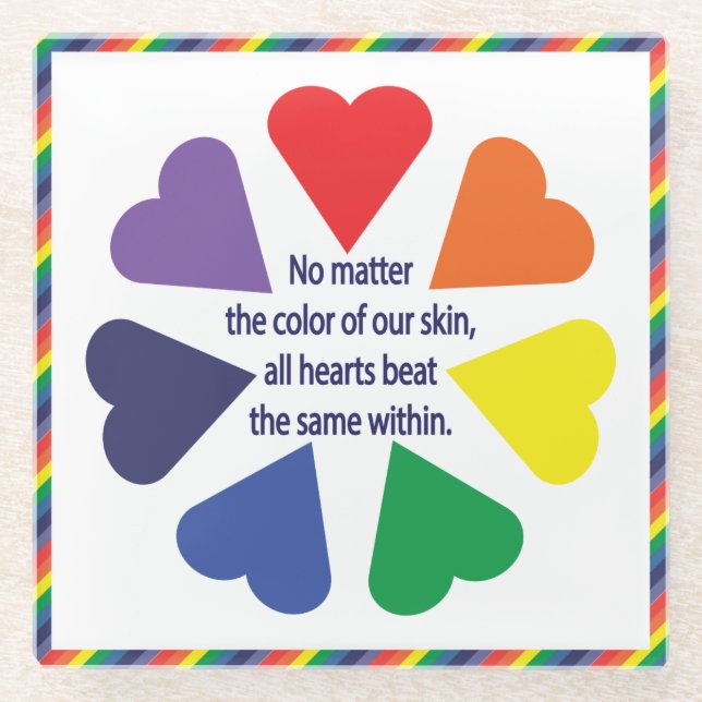 Rainbow Hearts Glass Coaster (Front)