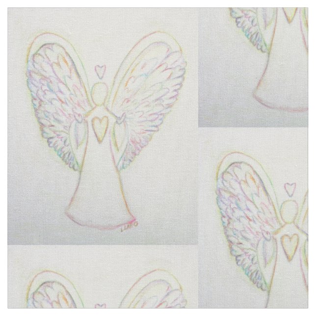 Rainbow Hearts Guardian Angel Art Fabric Material (Close Up)