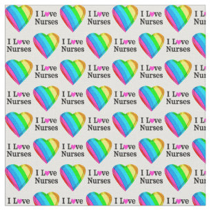 RAINBOW HEARTS I LOVE NURSES FABRIC