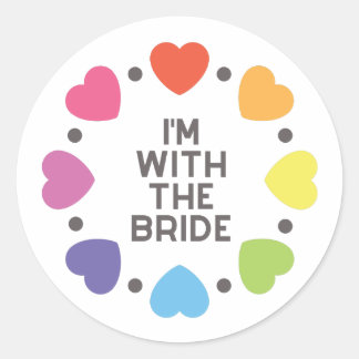 Rainbow Hearts I'm With The Bride Sticker