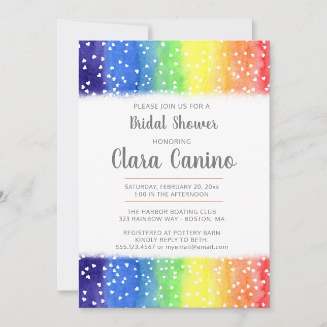 Rainbow Hearts Invitation à la douche nuptiale (Devant)