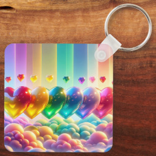 Rainbow Hearts Keychain