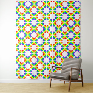 Rainbow hearts lines figure tapestry