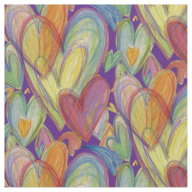 Rainbow Hearts Love Art Fabric Material (Close Up)