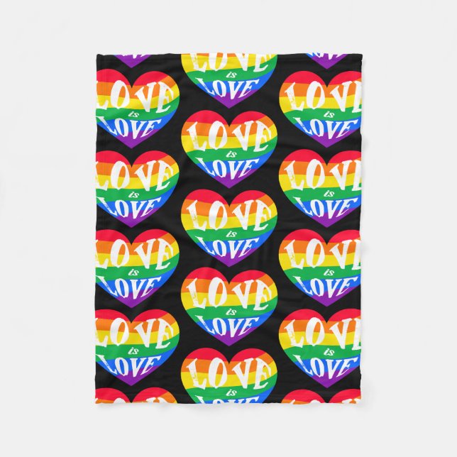 Rainbow Hearts Love Is Love Pride Fleece Blanket (Front)