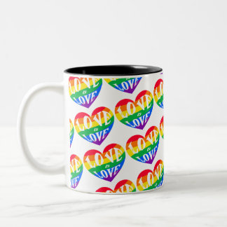 Rainbow Hearts Love Is Love Pride Two-Tone Coffee Mug