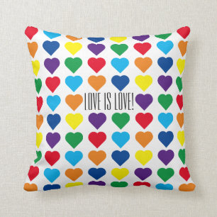 Rainbow Hearts "Love is love!" Throw Pillow