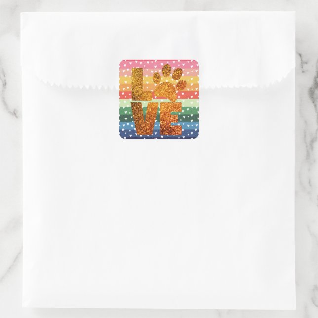 Rainbow Hearts Love Paw Prints Stickers (Bag)