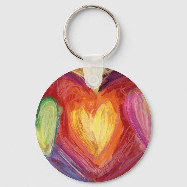 Rainbow Hearts Love Pendant Keychain Charm (Front)