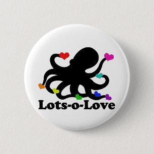 Rainbow Hearts Octopus Lots of Love 2 Inch Round Button