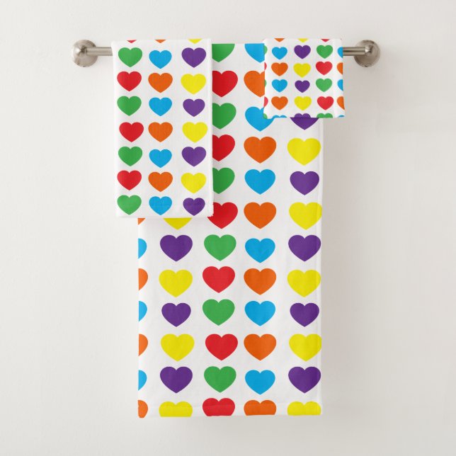 Rainbow Hearts Pattern Bath Towel Set (Insitu)
