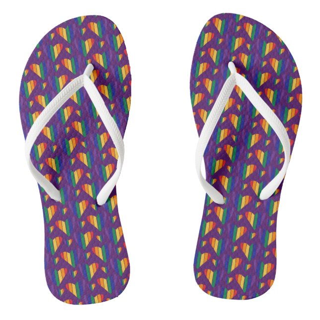 Rainbow Hearts Pattern Flip Flops (Footbed)