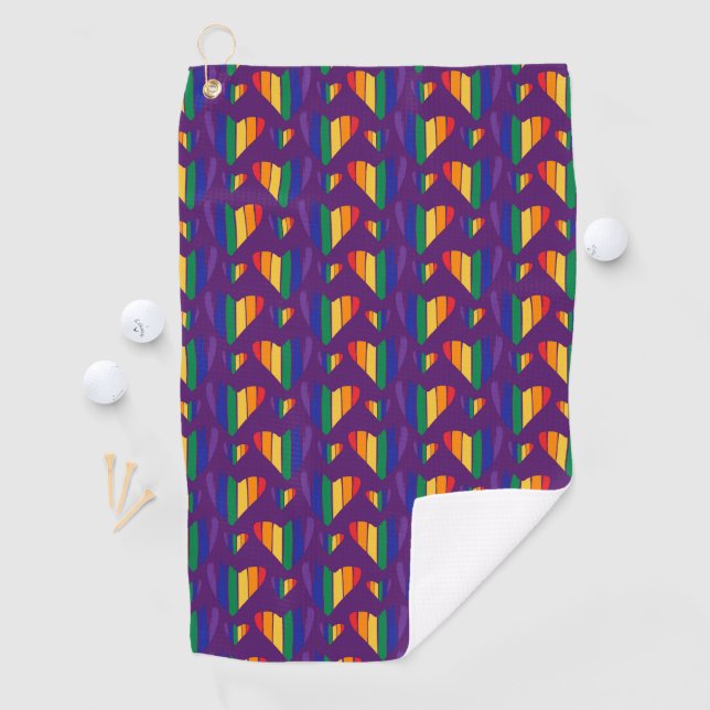 Rainbow Hearts Pattern Golf Towel (InSitu)