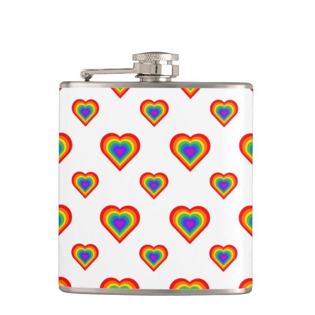Rainbow Hearts Pattern Hip Flask (Front)