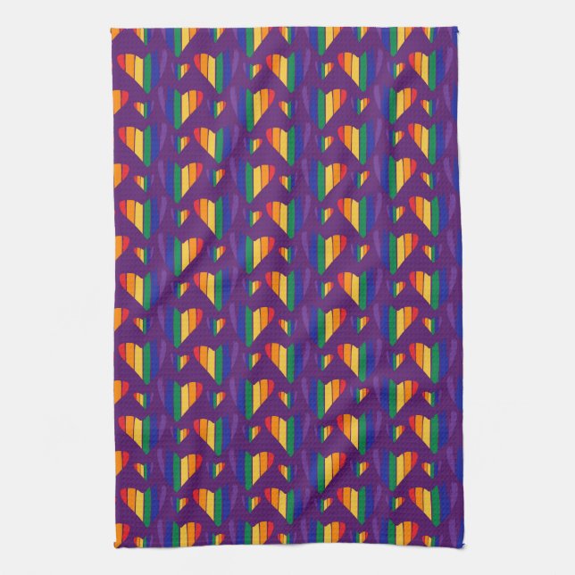 Rainbow Hearts Pattern Kitchen Towel (Vertical)
