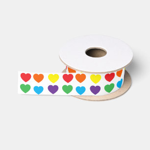 Rainbow Hearts Pattern Satin Ribbon