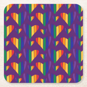 Rainbow Hearts Pattern Square Paper Coaster