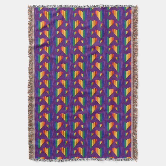 Rainbow Hearts Pattern Throw Blanket (Front Vertical)