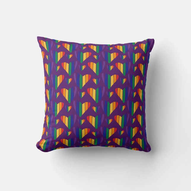 Rainbow Hearts Pattern Throw Pillow (Front)